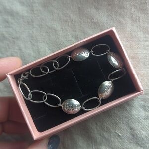 Vintage 925 Sterling Silver Word Charm Bracelet Minimalist Artisan Jewelry 80's